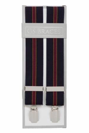 Navy Blue With Burgundy Stripe Trouser Braces Suspenders